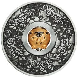 2022 1 oz Year of the Tiger Rotating Charm Antiqued Silver Coin