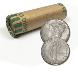 $5 Face Value - 90% Silver Mercury Dimes - XF/AU