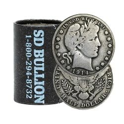 $10 Face - 90% Silver Barber Half Dollars - VG 