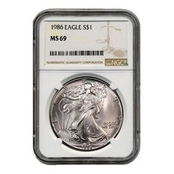 1986 NGC MS-69 American Silver Eagle Coin (Brown Label)