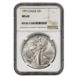 1991 NGC MS-69 American Silver Eagle Coin (Brown Label)