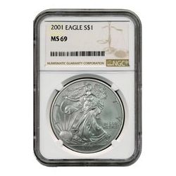2001 NGC MS-69 American Silver Eagle Coin (Brown Label)