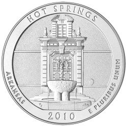 2010 Hot Springs 5 oz Burnished Silver Coin - America The Beautiful