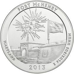 2013 Fort McHenry 5 oz Burnished Silver Coin - America The Beautiful