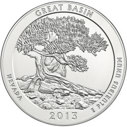 2013 Great Basin National Park 5 oz Burnished Silver Coin - America The Beautiful