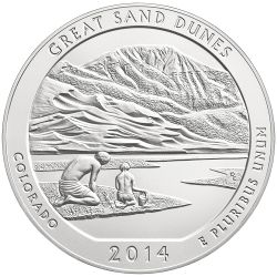 2014 Great Sand Dunes 5 oz Burnished Silver Coin - America The Beautiful