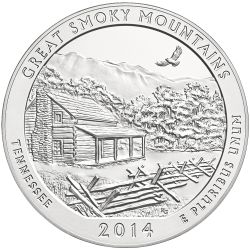2014 Great Smoky Mountain 5 oz Burnished Silver Coin - America The Beautiful
