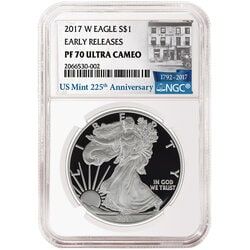 2017-W Silver Eagle Proof - PF-70 NGC Early Releases 225th Anniversary Label