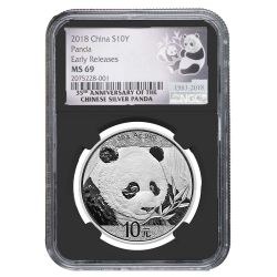 2018 30 Gram Chinese Silver Panda NGC MS-69 Early Releases Black Core