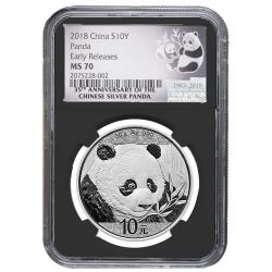 2018 30 Gram Chinese Silver Panda NGC MS-70 Early Releases Black Core