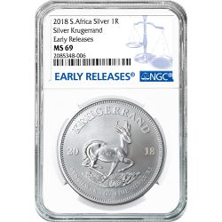 2018 South African Silver Krugerrand Coin 1 oz NGC MS-69 Early Release