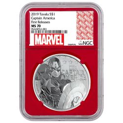 2019 1 oz NGC MS-70 Captain America Silver Coin - Red Core