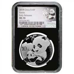 2019 30 Gram Chinese Silver Panda NGC MS-70 Early Releases Black Core