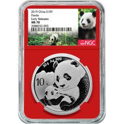 2019 30 Gram Chinese Silver Panda NGC MS-70 Early Releases Red Core