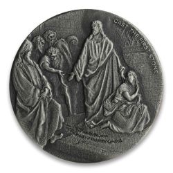 2019 2 oz Cast the First Stone Silver Coin - Biblical Series