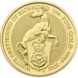 2021 1 oz Queen's Beasts White Greyhound of Richmond Gold Coin