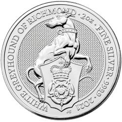 2021 2 oz Queen's Beasts White Greyhound of Richmond Silver Coin
