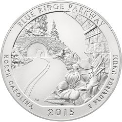 2015 Blue Ridge Parkway 5 oz Burnished Silver Coin - America The Beautiful