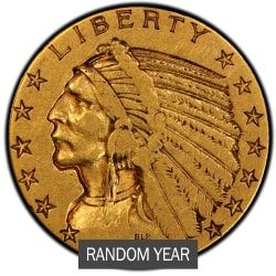 $5 Indian Half Eagle Gold Coin Random Year  |  VF+