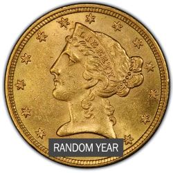 $5 Liberty Half Eagle Gold Coin (BU) - Random Year