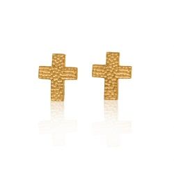 Gold Hammered Cross 24k Earrings | SD24K