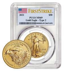 2021 1 oz PCGS MS-69 First Strike Type 2 American Gold Eagle Coin 