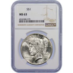 Pre-1935 NGC MS-63 Peace Silver Dollar - Random Year