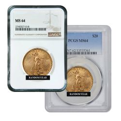 $20 MS-64 St. Gaudens Double Eagle Gold Coin (NGC or PCGS) - Random Year