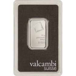 Valcambi Platinum Bar In Assay Card 20 Gram