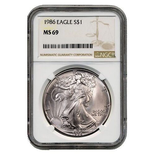 1986\u0020NGC\u0020MS\u002D69\u0020American\u0020Silver\u0020Eagle\u0020Coin\u0020\u0028Brown\u0020Label\u0029