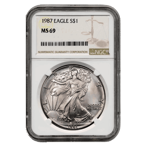 1987\u0020NGC\u0020MS\u002D69\u0020American\u0020Silver\u0020Eagle\u0020Coin\u0020\u0028Brown\u0020Label\u0029