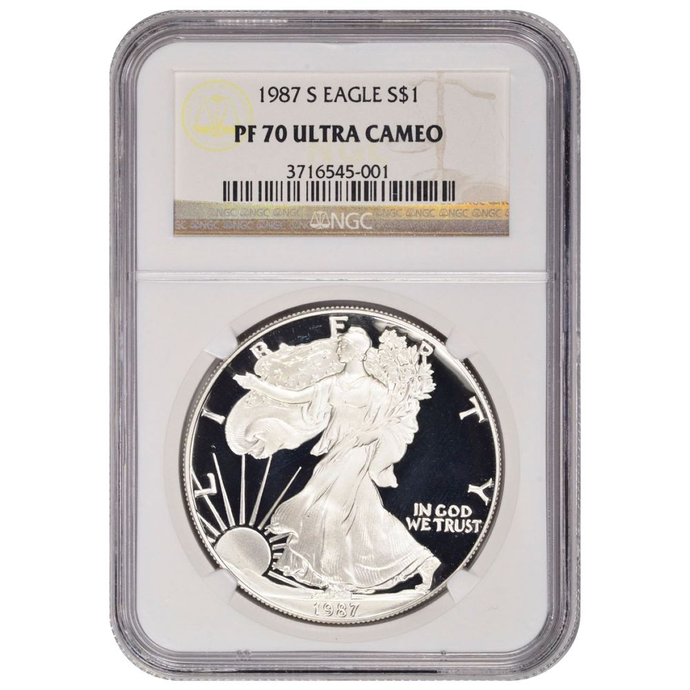 1987\u002DS\u0020NGC\u0020PF\u002D70\u0020Proof\u0020American\u0020Silver\u0020Eagle\u0020Coin