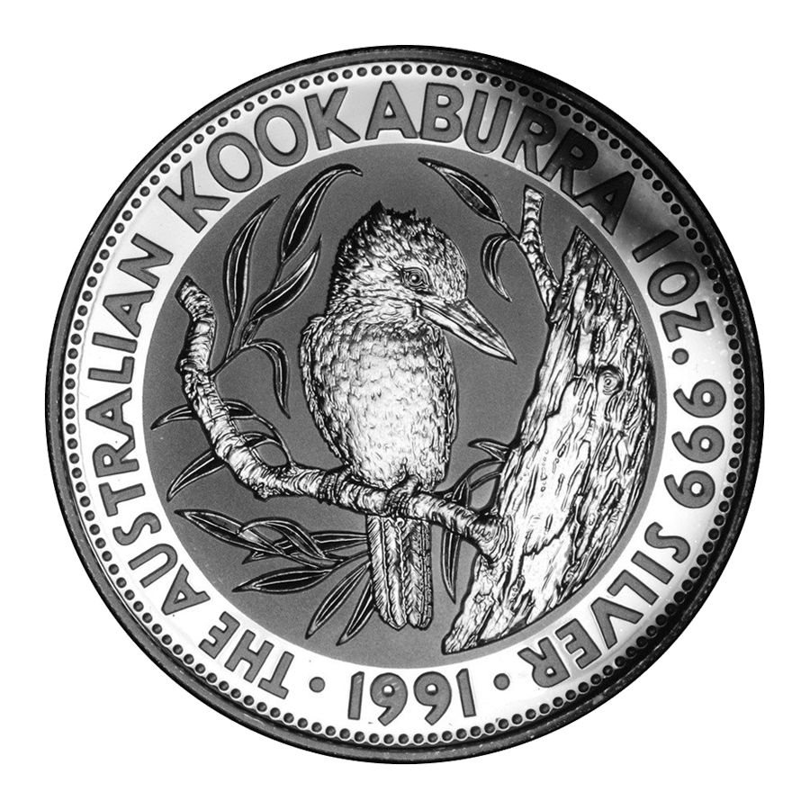 1991\u00201\u0020oz\u0020Australian\u0020Kookaburra\u0020Silver\u0020Coin