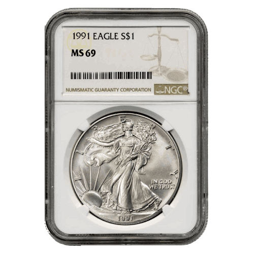 1991\u0020NGC\u0020MS\u002D69\u0020American\u0020Silver\u0020Eagle\u0020Coin\u0020\u0028Brown\u0020Label\u0029