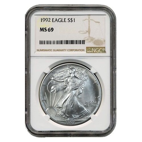 1992\u0020NGC\u0020MS\u002D69\u0020American\u0020Silver\u0020Eagle\u0020Coin\u0020\u0028Brown\u0020Label\u0029