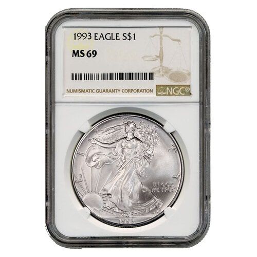 1993\u0020NGC\u0020MS\u002D69\u0020American\u0020Silver\u0020Eagle\u0020Coin\u0020\u0028Brown\u0020Label\u0029
