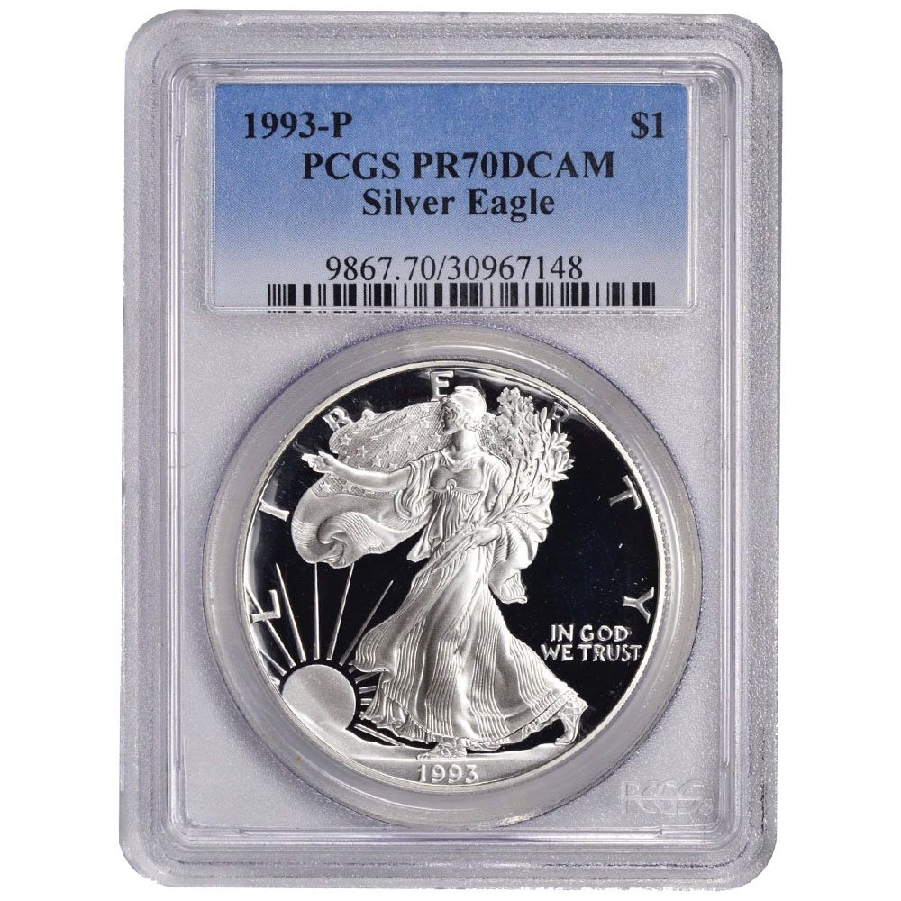 1993\u002DP\u0020PCGS\u0020PR\u002D70\u0020American\u0020Silver\u0020Eagle\u0020Proof\u0020Coin