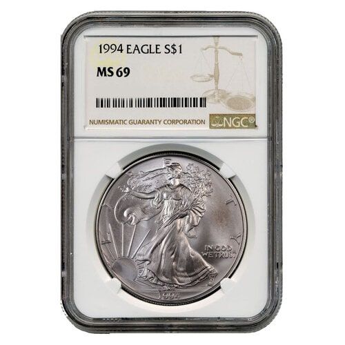 1994\u0020NGC\u0020MS\u002D69\u0020American\u0020Silver\u0020Eagle\u0020Coin\u0020\u0028Brown\u0020Label\u0029