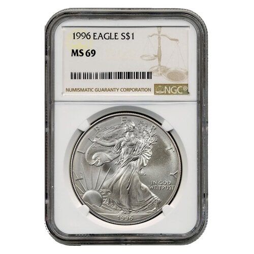 1996\u0020NGC\u0020MS\u002D69\u0020American\u0020Silver\u0020Eagle\u0020Coin\u0020\u0028Brown\u0020Label\u0029