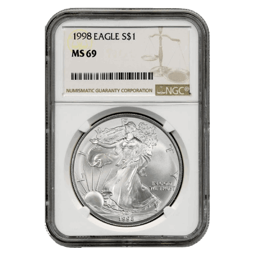 1998\u0020NGC\u0020MS\u002D69\u0020American\u0020Silver\u0020Eagle\u0020Coin\u0020\u0028Brown\u0020Label\u0029