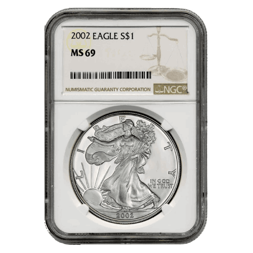 2002\u0020NGC\u0020MS\u002D69\u0020American\u0020Silver\u0020Eagle\u0020Coin\u0020\u0028Brown\u0020Label\u0029