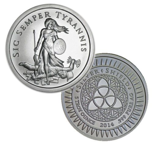 2014\u0020Silver\u0020Shield\u0020Sic\u0020Semper\u0020Tyrannis\u00205\u0020oz\u0020Silver\u0020Round