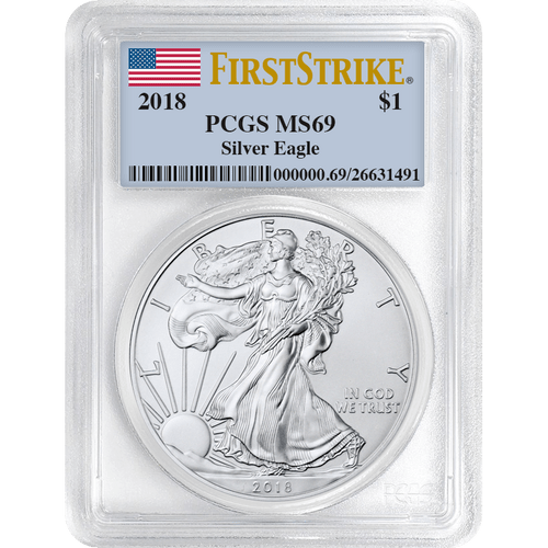 2018\u0020PCGS\u0020MS\u002D69\u0020First\u0020Strike\u0020American\u0020Silver\u0020Eagle