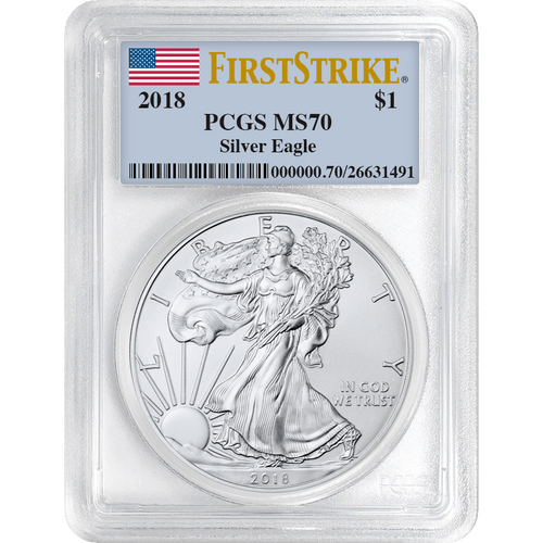 2018\u0020PCGS\u0020MS\u002D70\u0020First\u0020Strike\u0020American\u0020Silver\u0020Eagle
