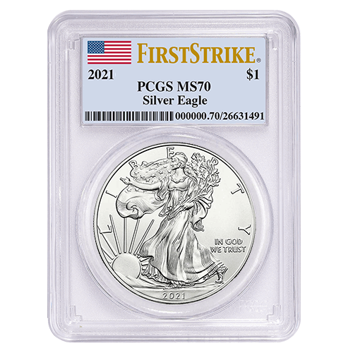2021\u0020PCGS\u0020MS\u002D70\u0020First\u0020Strike\u0020American\u0020Silver\u0020Eagle