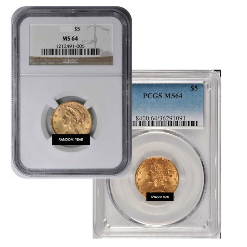 \u00245\u0020MS\u002D64\u0020Liberty\u0020Half\u0020Eagle\u0020Gold\u0020Coin\u0020\u0028NGC\u0020or\u0020PCGS\u0029\u0020\u002D\u0020Random\u0020Year