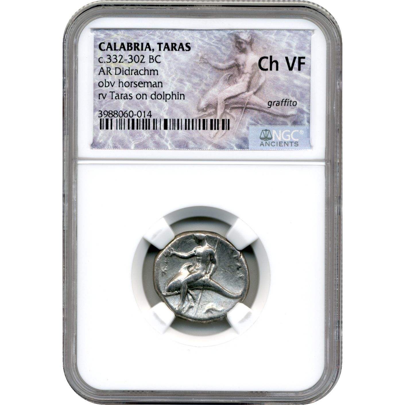 Calabria,\u0020Taras\u0020AR\u0020Didrachm\u0020332\u002D302\u0020BC\u0020\u002D\u0020NGC\u0020Ch\u0020VF