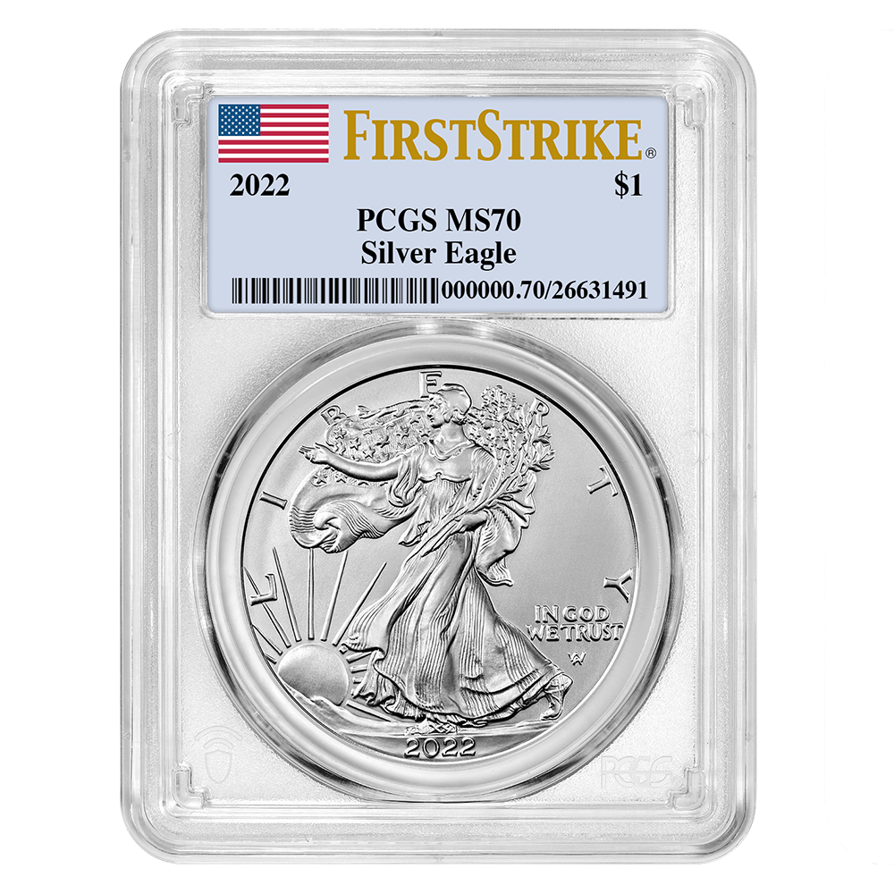 2022\u0020PCGS\u0020MS\u002D70\u0020First\u0020Strike\u0020American\u0020Silver\u0020Eagle
