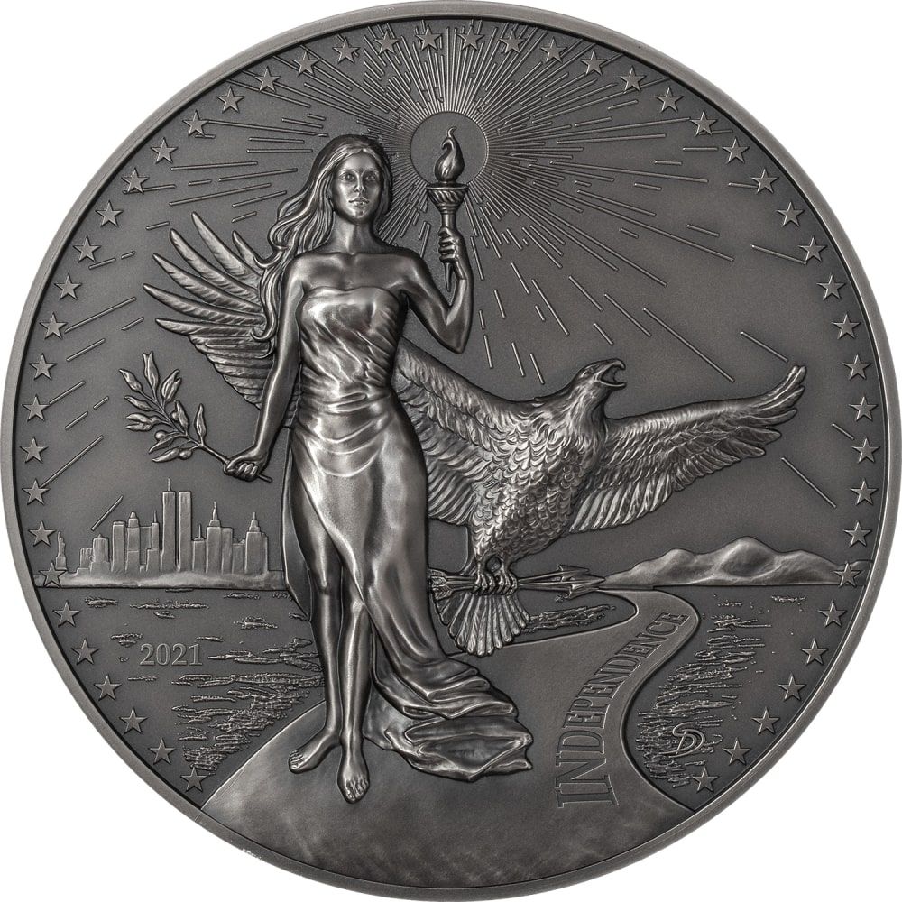 2021\u002010\u0020oz\u0020American\u0020Virtues\u0020Independence\u0020Antique\u0020Silver\u0020Medallion
