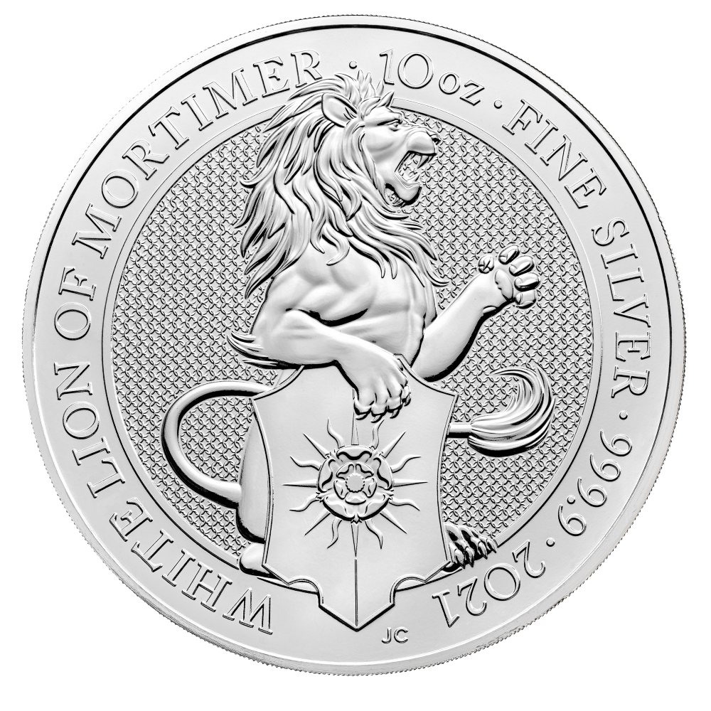 2021\u002010\u0020oz\u0020Queen\u0027s\u0020Beasts\u0020White\u0020Lion\u0020of\u0020Mortimer\u0020Silver\u0020Coin